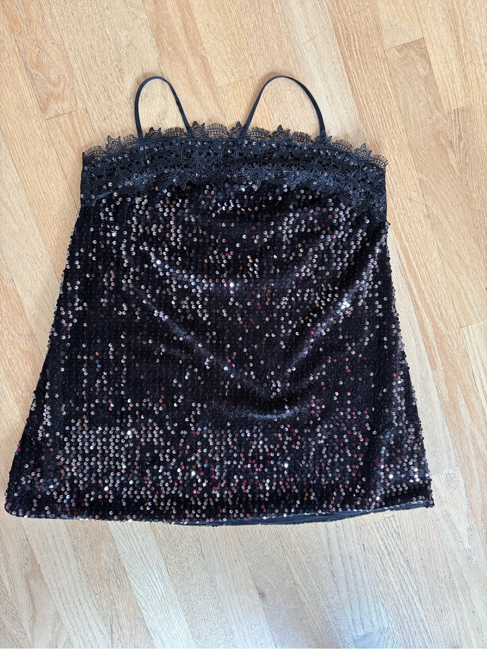 Free People Black Sequin Lace-Trim Cami